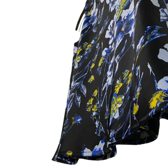 Halogen Floral Bright Blue Black V-Neck Sleeveless Blouse Top XS Polyester - Picture 7 of 12